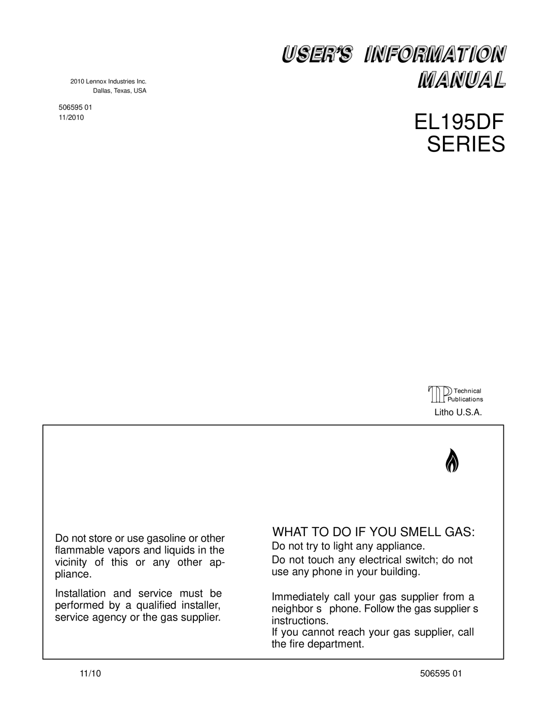 Lenox EL195UH SERIES, Gas Furnace manual EL195DF Series 