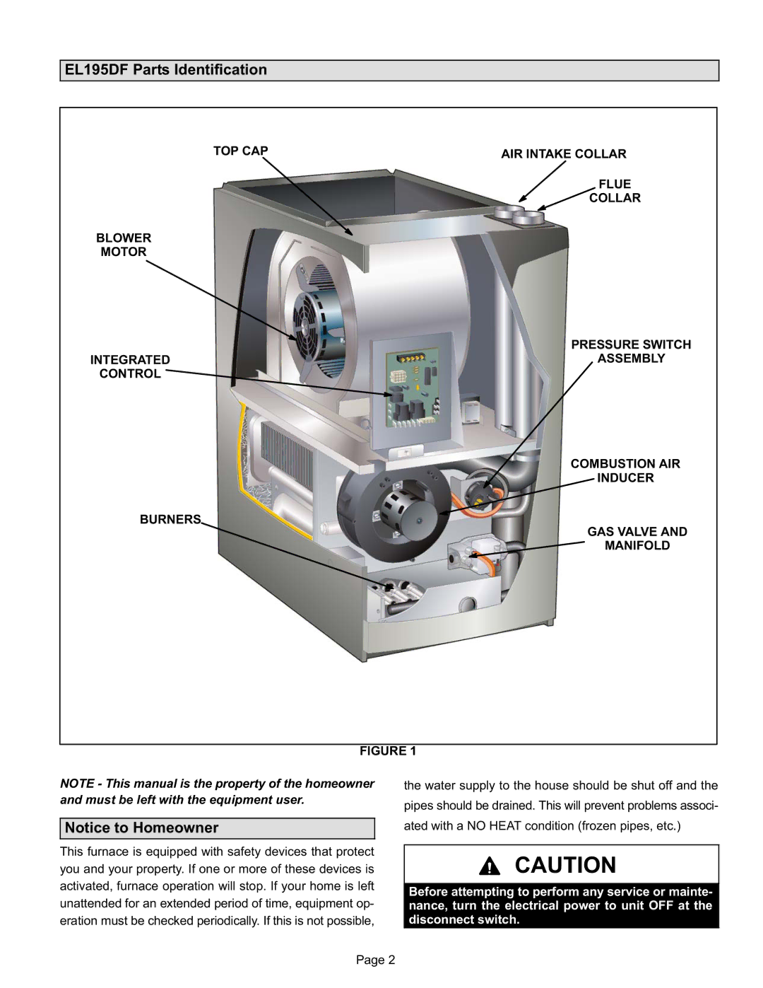 Lenox Gas Furnace, EL195UH SERIES manual EL195DF Parts Identification 