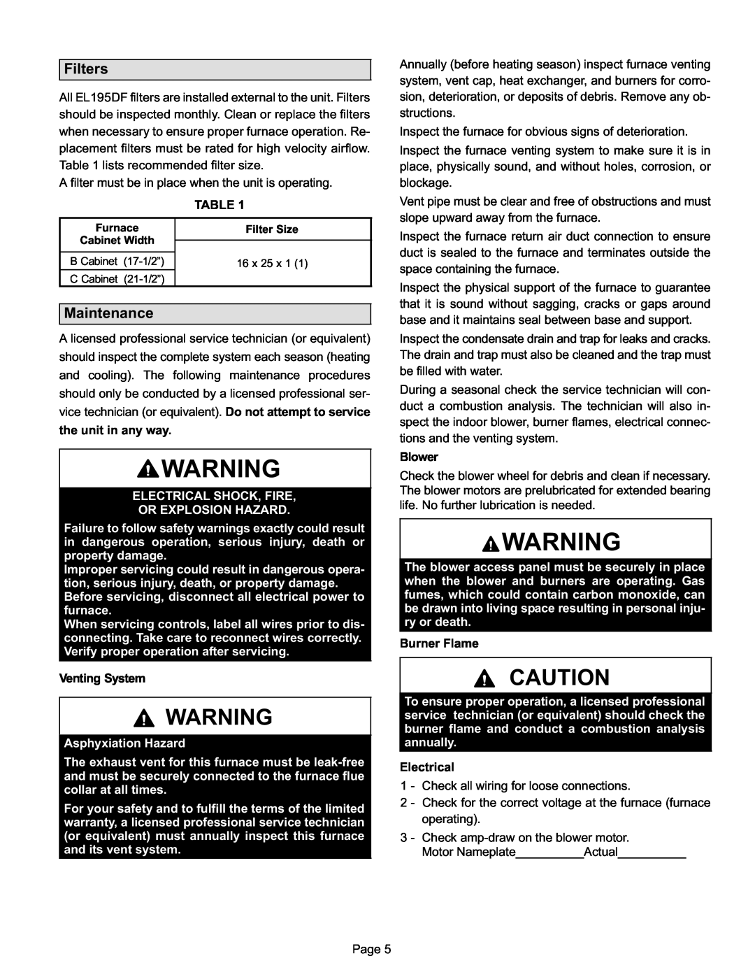 Lenox EL195UH SERIES, Gas Furnace manual 