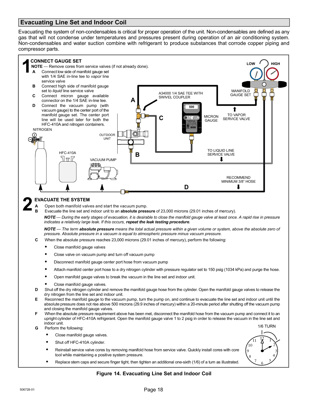 Lenox 50677201, Elite Series XP14 Units HEAT PUMPS installation instructions Evacuating Line Set and Indoor Coil 