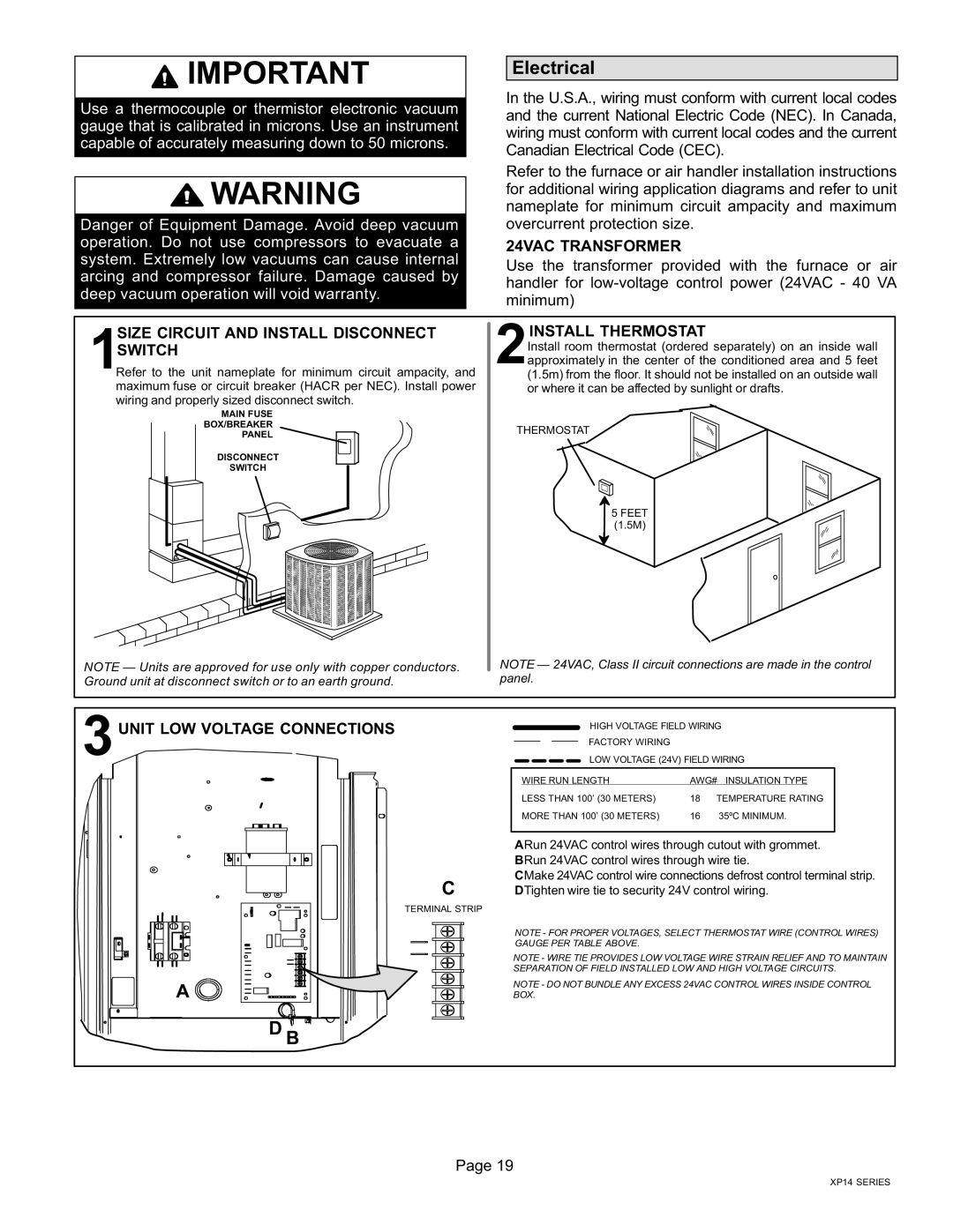 Lenox Elite Series XP14 Units HEAT PUMPS, 50677201 Electrical, 24VAC Transformer, Size Circuit and Install Disconnect 