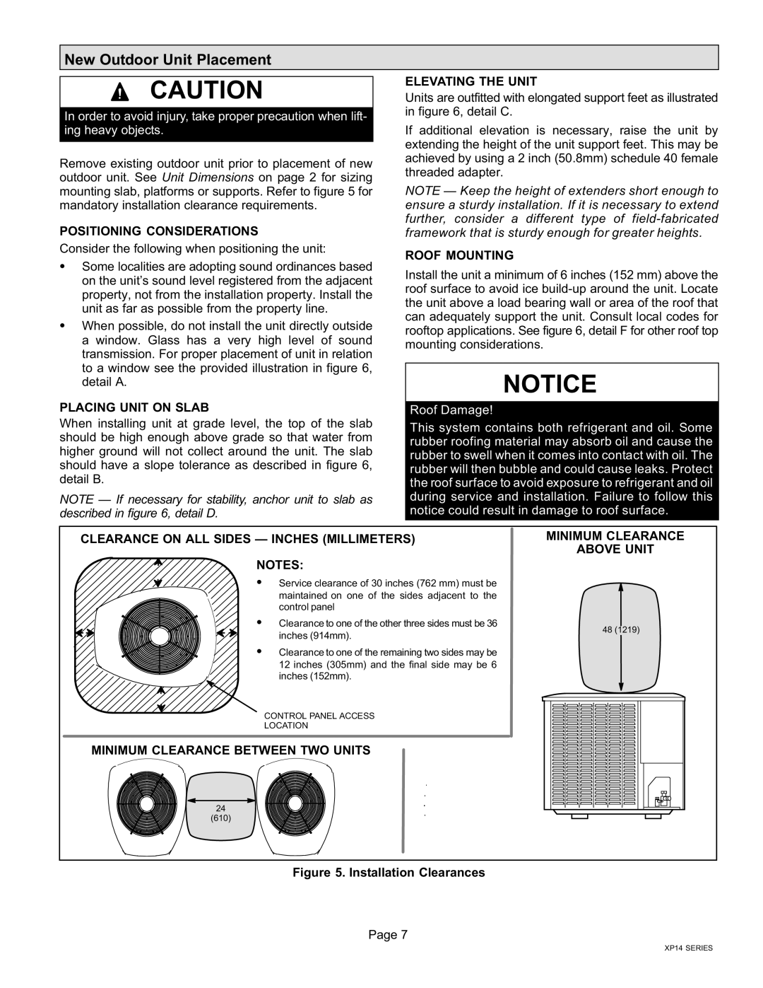 Lenox Elite Series XP14 Units HEAT PUMPS, 50677201 installation instructions New Outdoor Unit Placement 