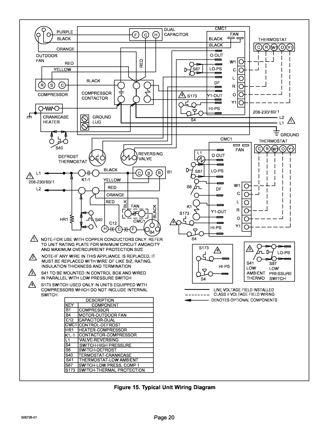 Lenox 50677201, Elite Series XP14 Units HEAT PUMPS installation instructions Typical Unit Wiring Diagram, Page, 506728−01 