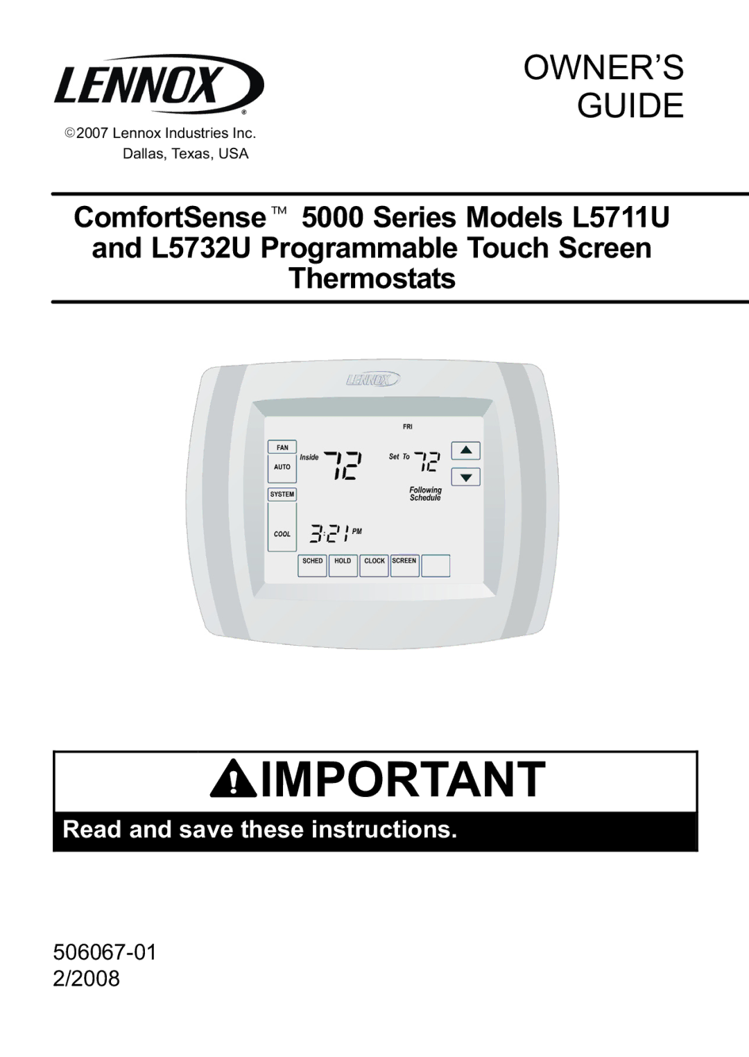 Lenox L5732U, L5711U manual OWNER’S Guide 