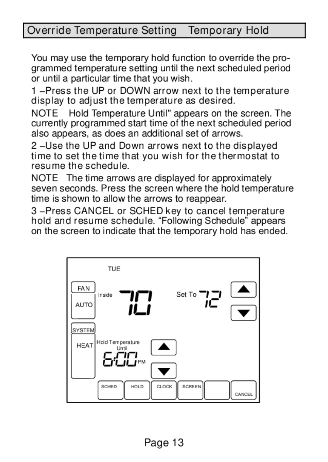 Lenox L5732U, L5711U manual Override Temperature Settingemporary Hold 