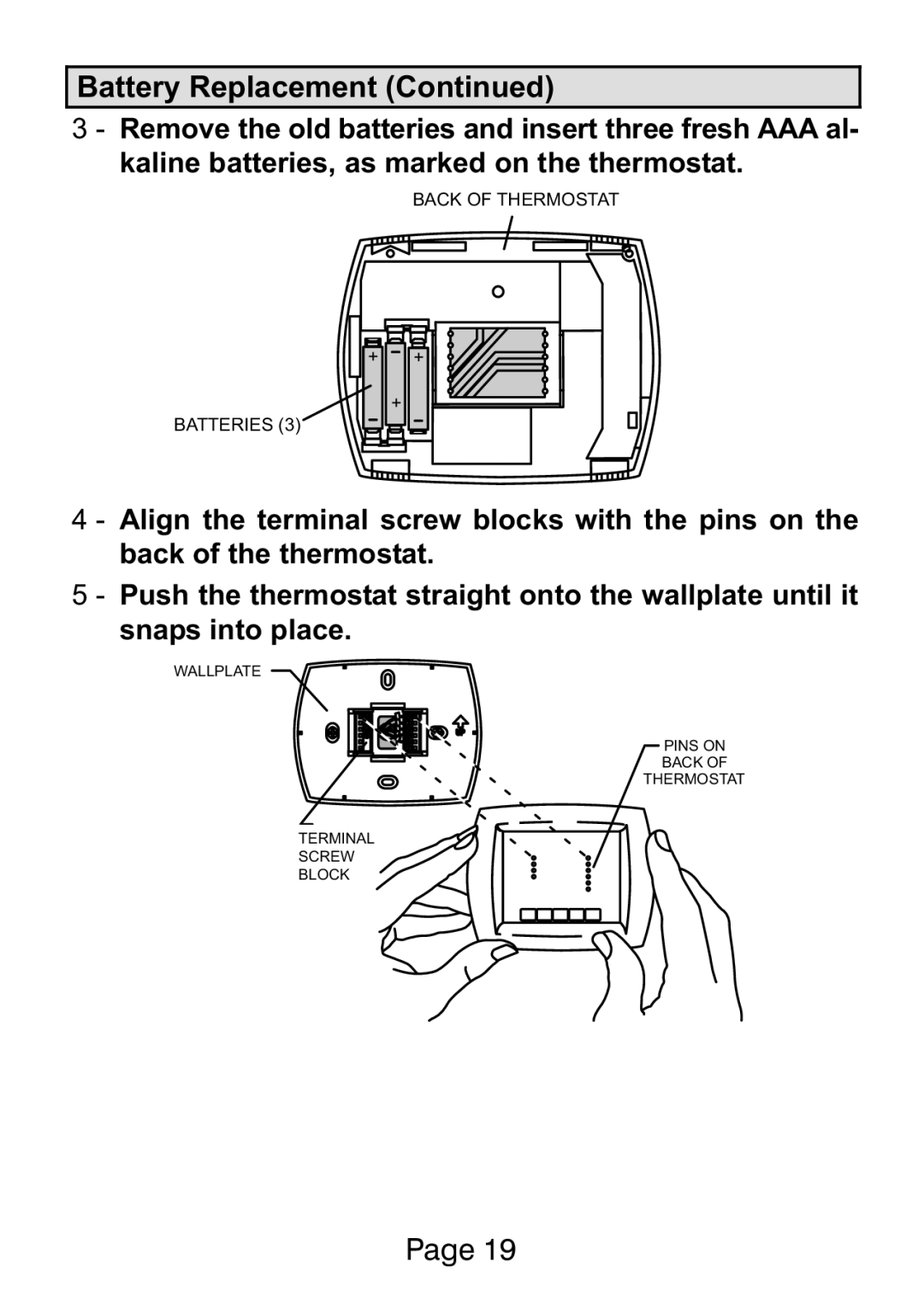 Lenox L5732U, L5711U manual Back of Thermostat Batteries 