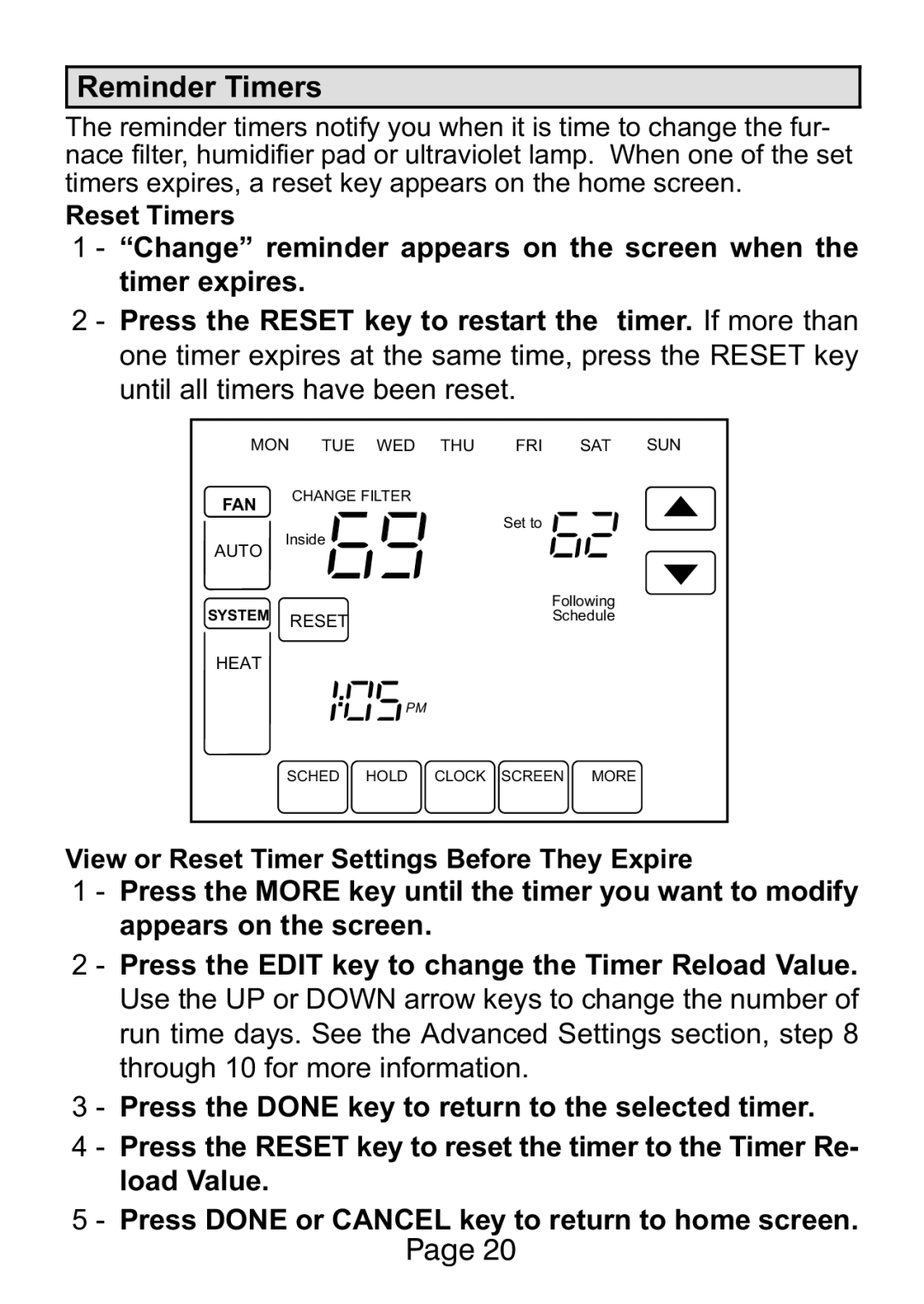 Lenox L5711U, L5732U manual Reminder Timers 