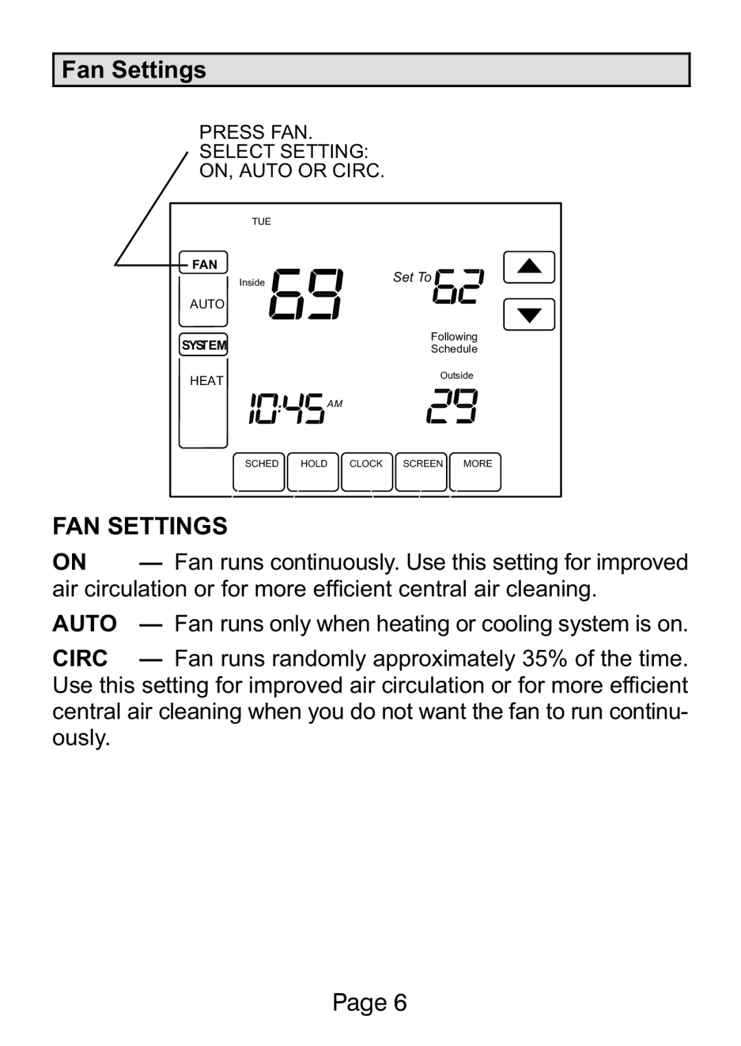 Lenox L5711U, L5732U manual Fan Settings, FAN Settings 