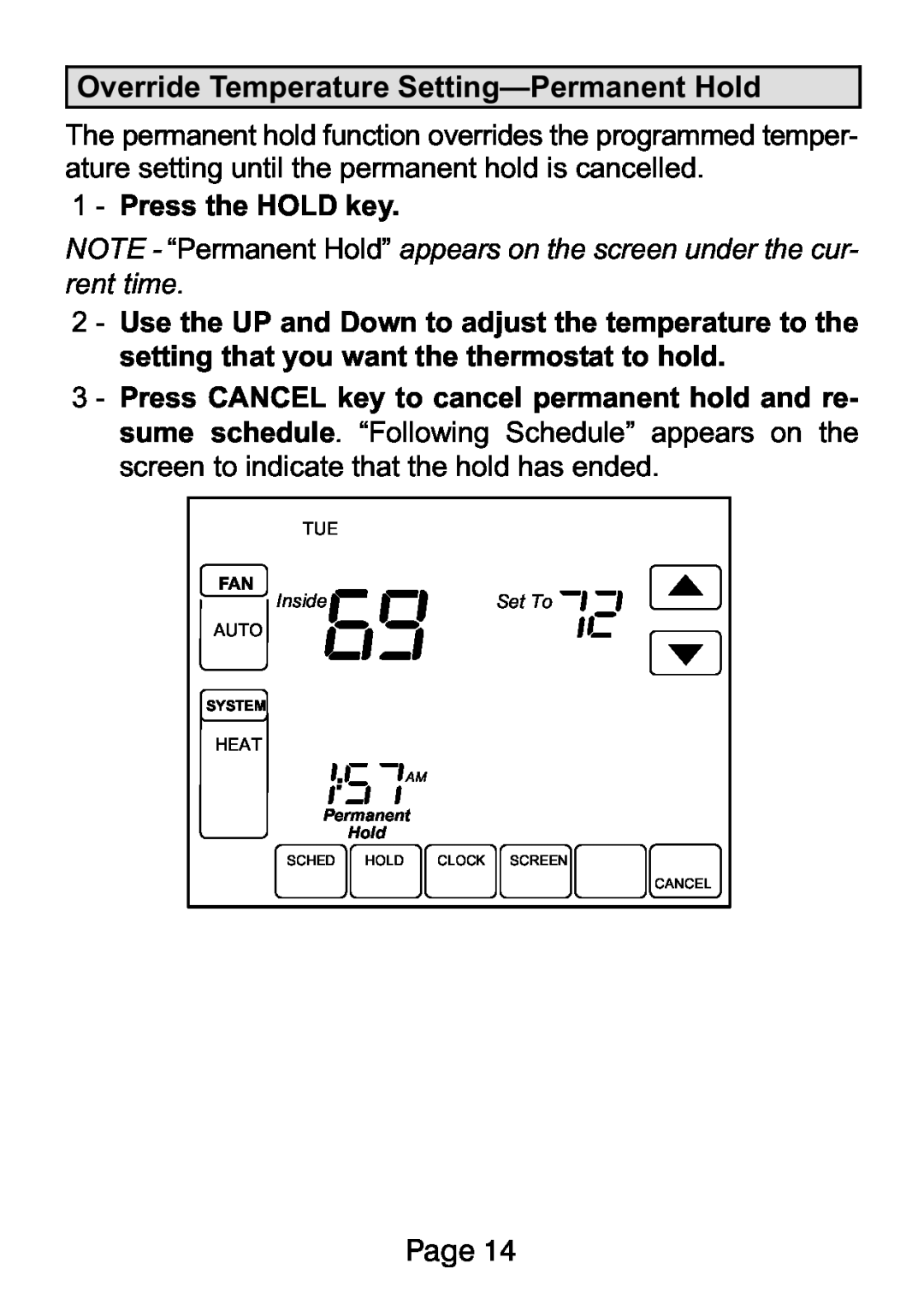Lenox L5711U, L5732U manual Override Temperature Setting 