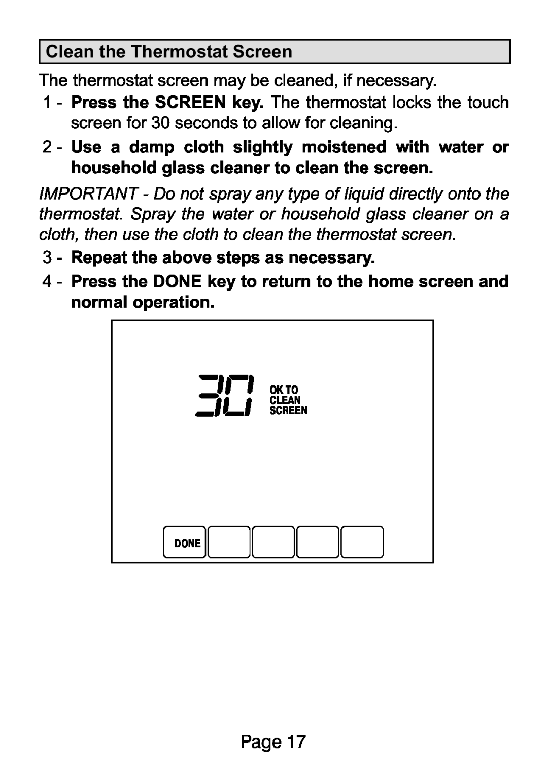 Lenox L5732U, L5711U manual Clean the Thermostat Screen 
