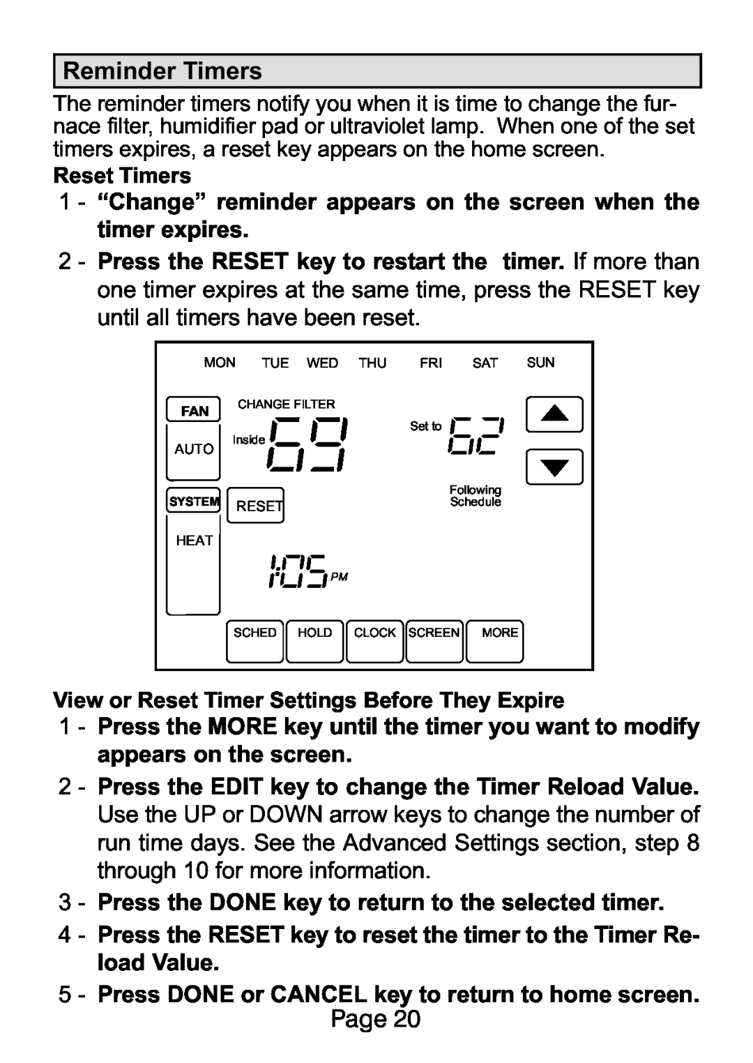 Lenox L5711U, L5732U manual Reminder Timers 
