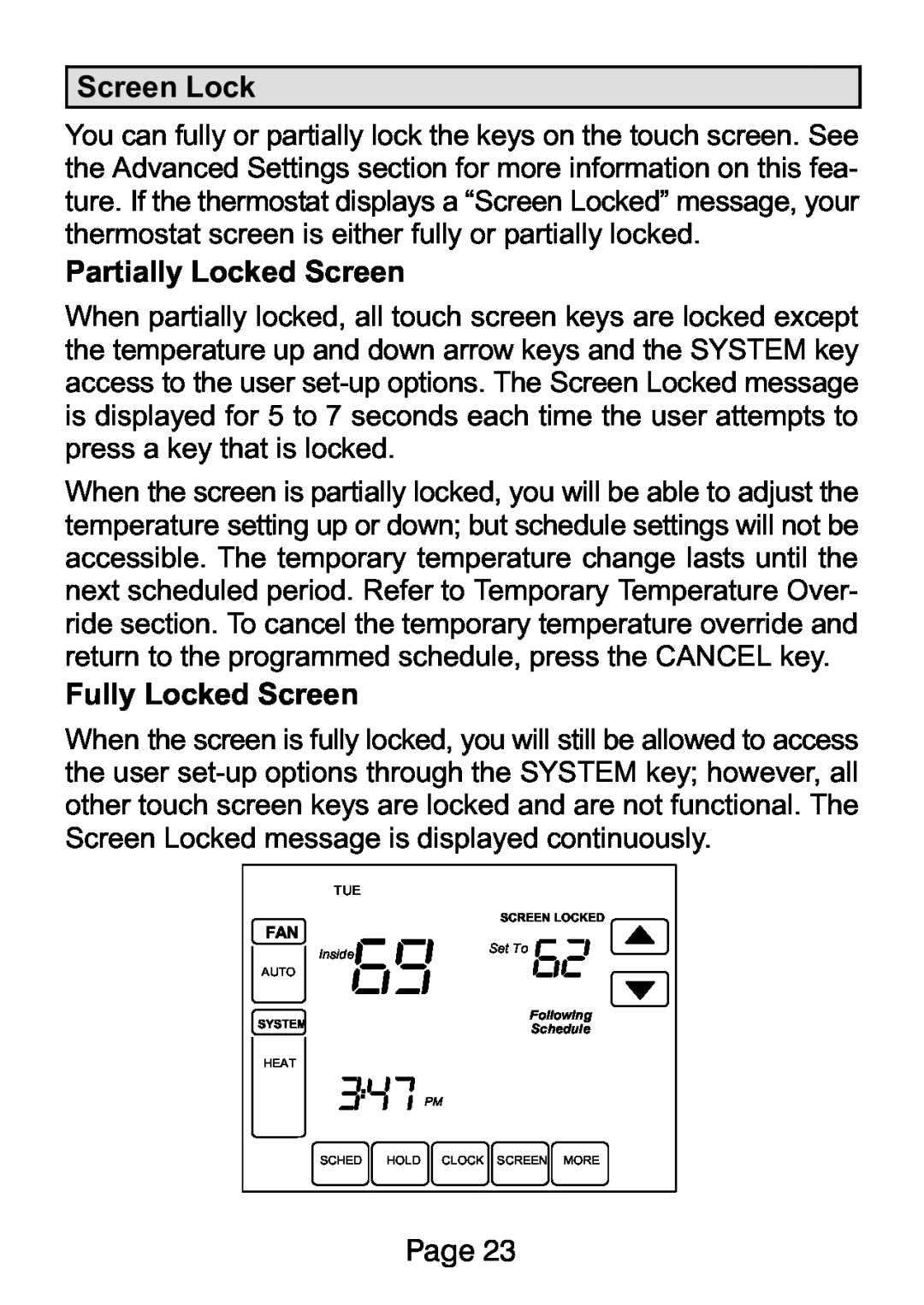 Lenox L5732U, L5711U manual Screen Lock 