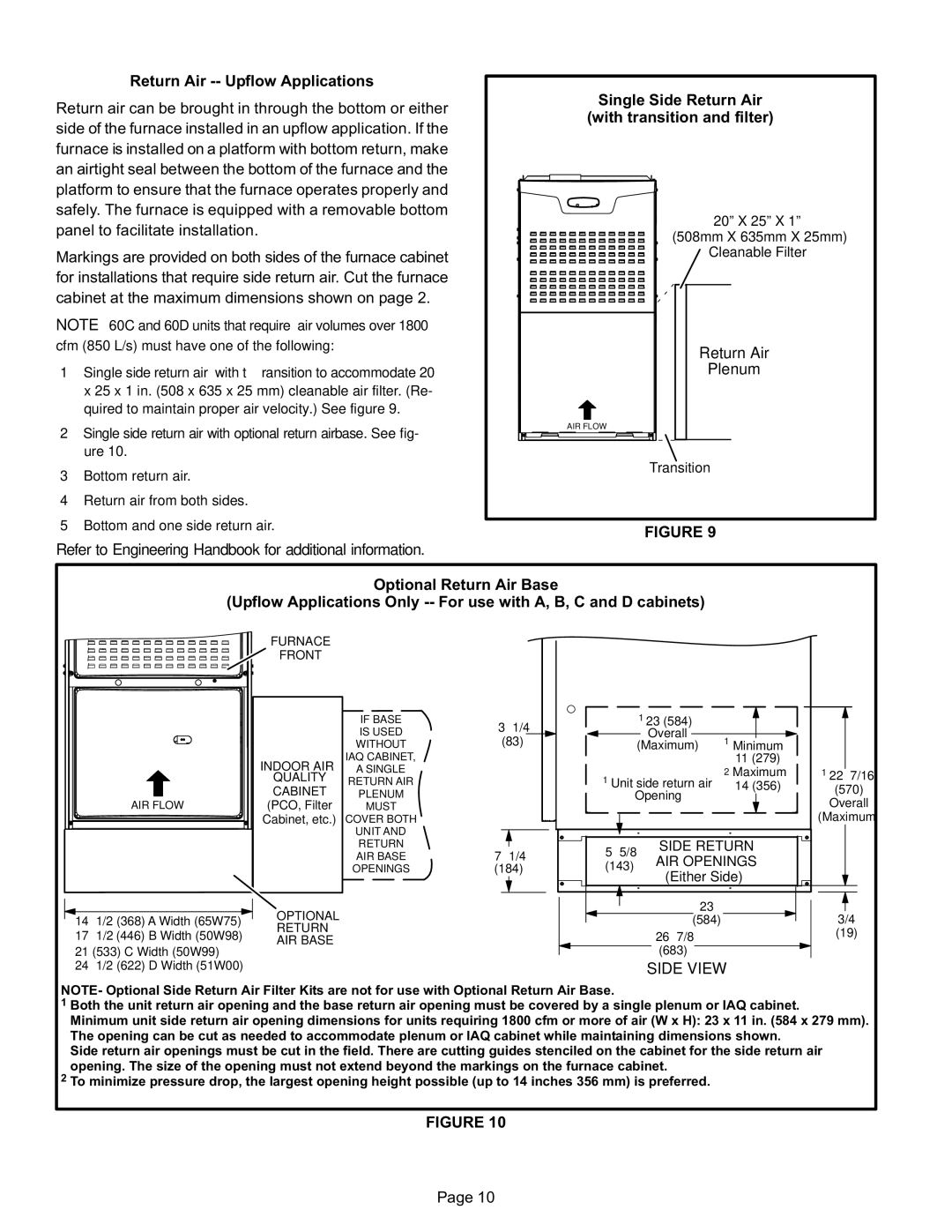 Lenox ML180UHE, Lennox Merit Series Gas Furnace Upflow/Horizontal air discharge installation instructions Return Air 