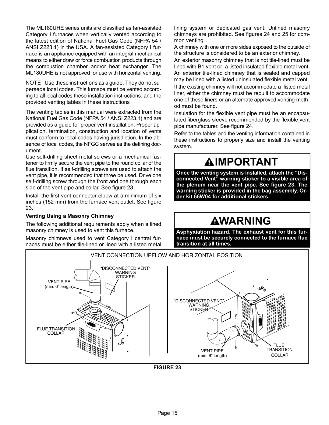 Lenox Lennox Merit Series Gas Furnace Upflow/Horizontal air discharge Vent Connection Upflow and Horizontal Position 