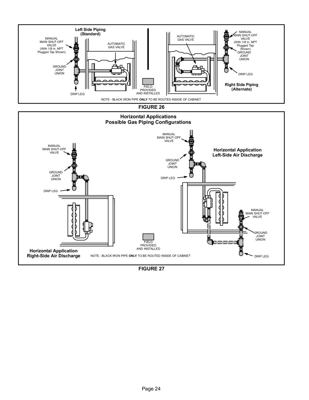 Lenox ML180UHE installation instructions Horizontal Application, Left−Side Air Discharge, Right−Side Air Discharge 