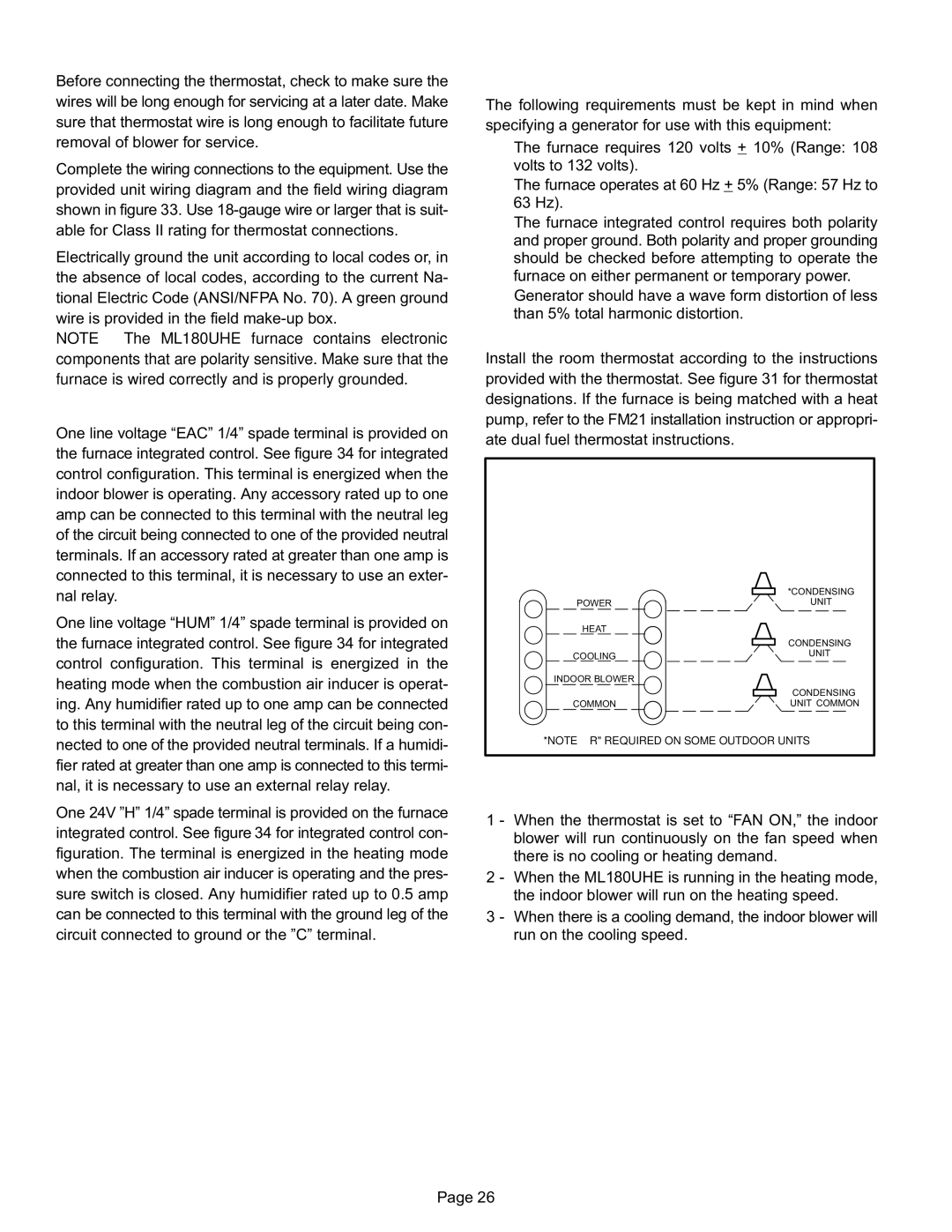 Lenox ML180UHE, Lennox Merit Series Gas Furnace Upflow/Horizontal air discharge Thermostat Designations 