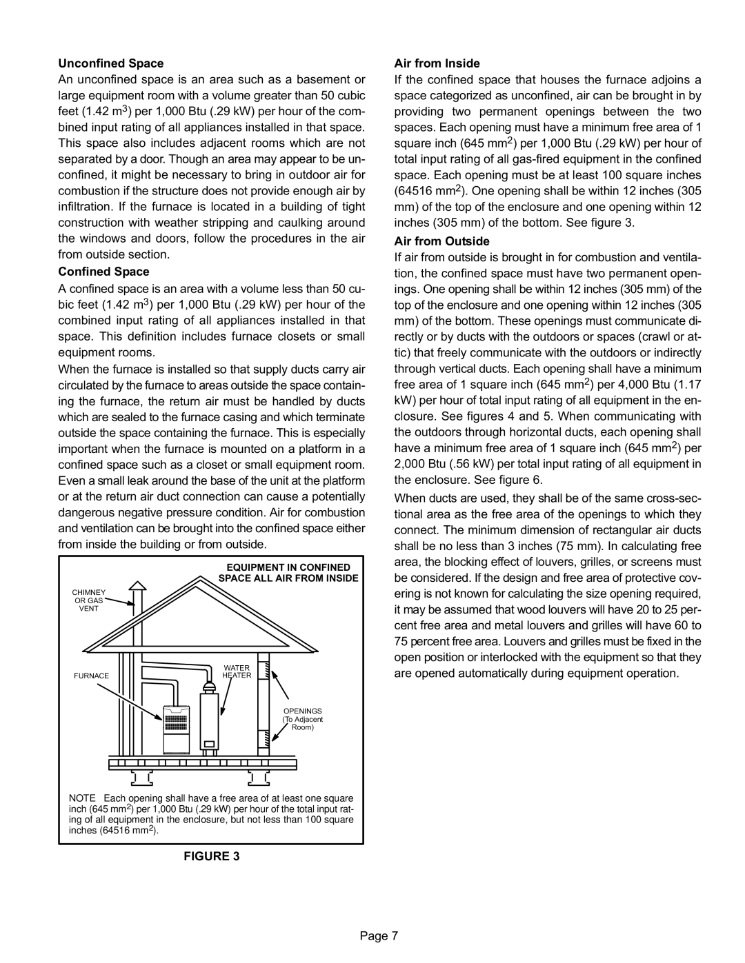 Lenox Lennox Merit Series Gas Furnace Upflow/Horizontal air discharge Equipment in Confined Space ALL AIR from Inside 