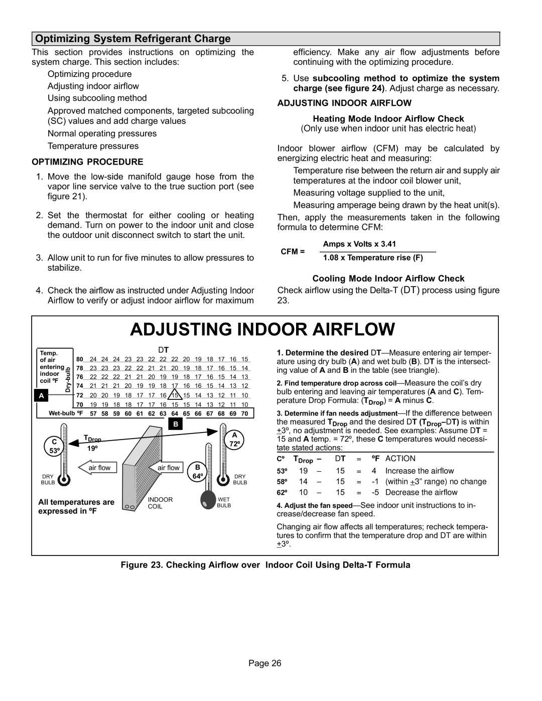 Lenox P506640-01 Optimizing System Refrigerant Charge, Optimizing Procedure, Adjusting Indoor Airflow 