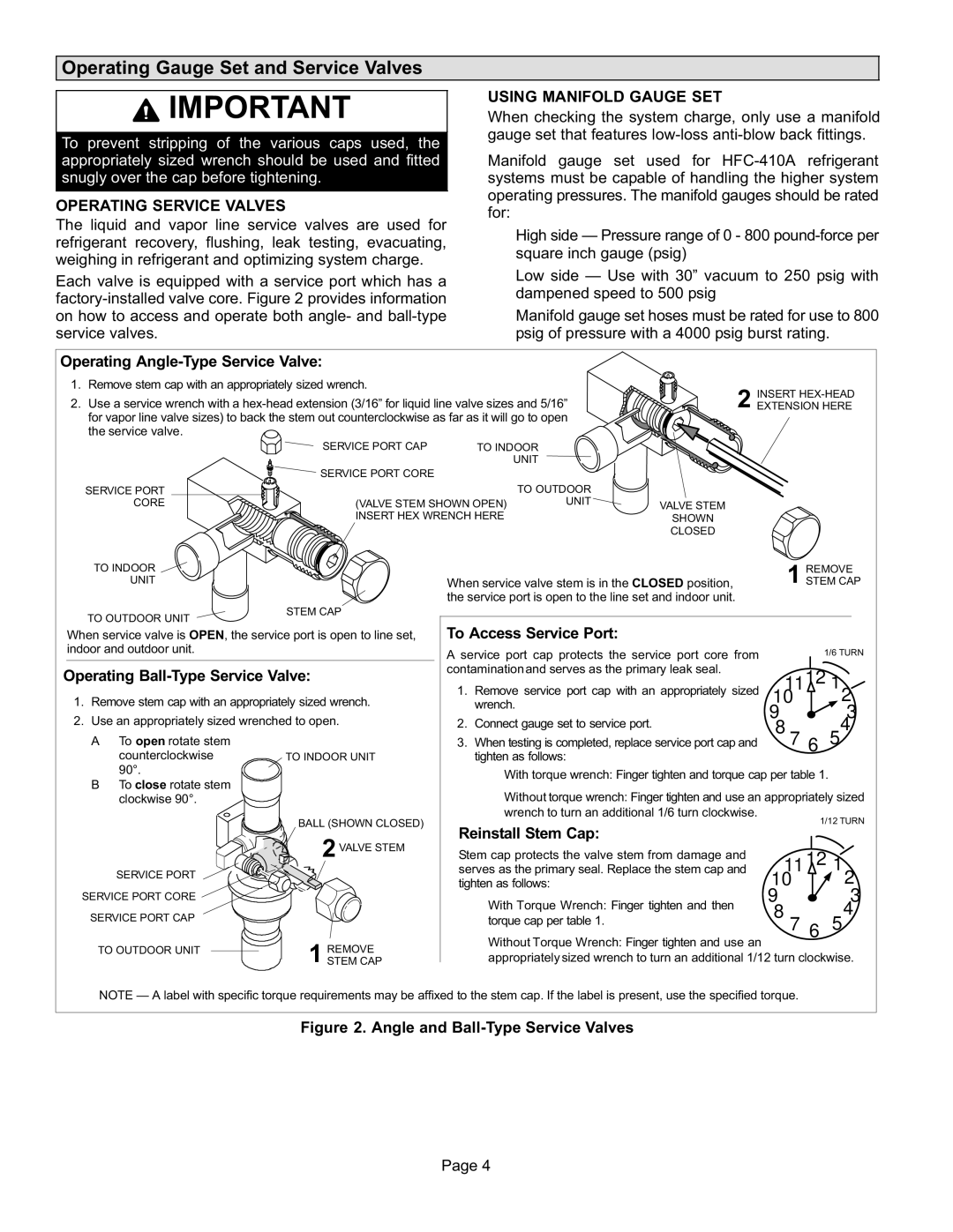 Lenox P506640-01 Operating Gauge Set and Service Valves, Operating Service Valves, Using Manifold Gauge SET 