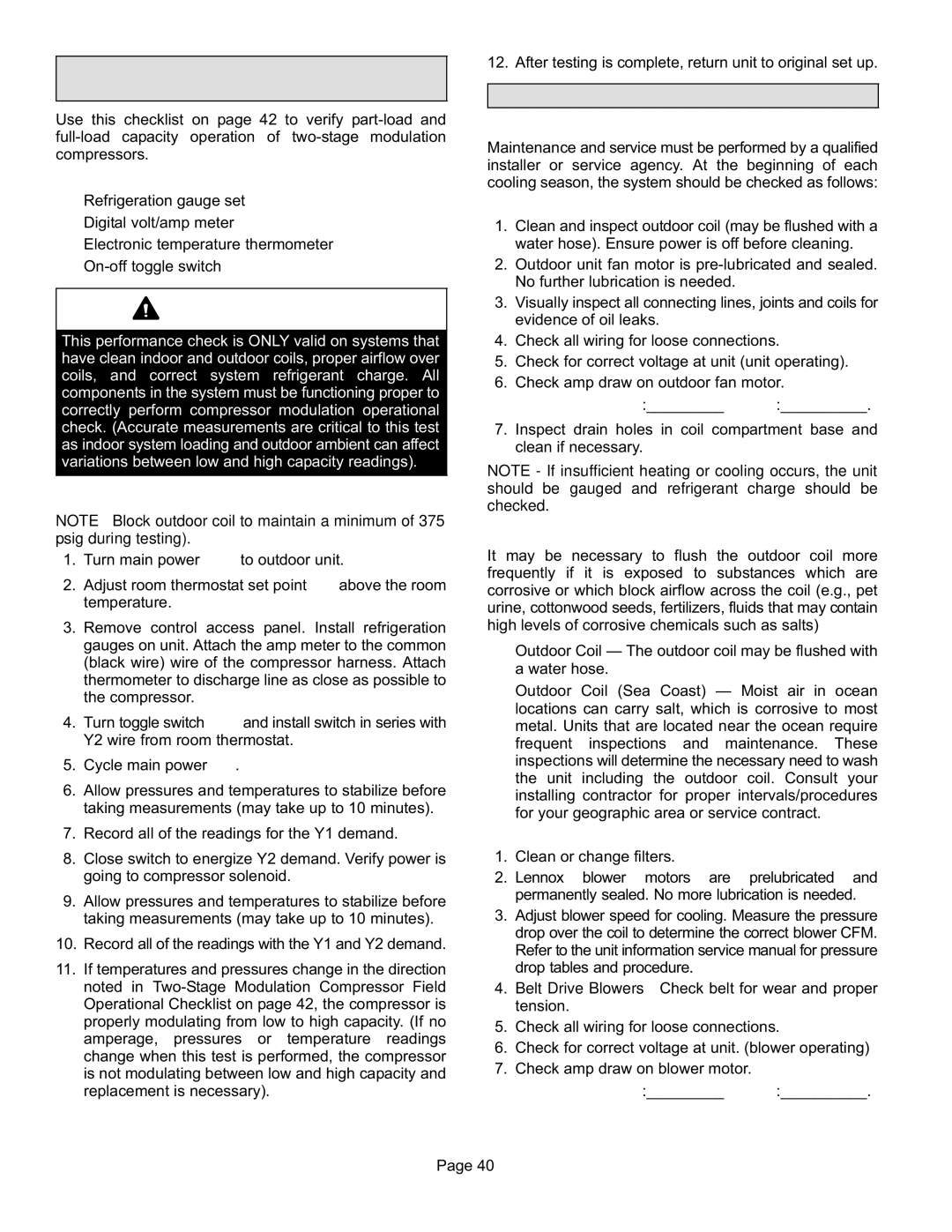 Lenox P506640-01 installation instructions Two−Stage Modulation Compressors Checks, Maintenance, Tools Required, Procedure 