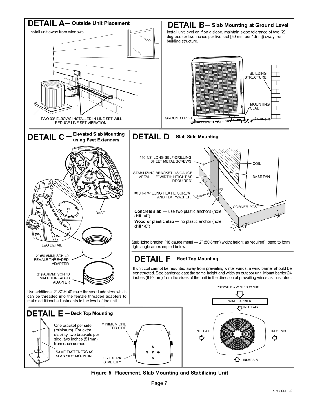 Lenox Elite Series XP16 Units Heat Pumps Detail a Outside Unit Placement, Placement, Slab Mounting and Stabilizing Unit 