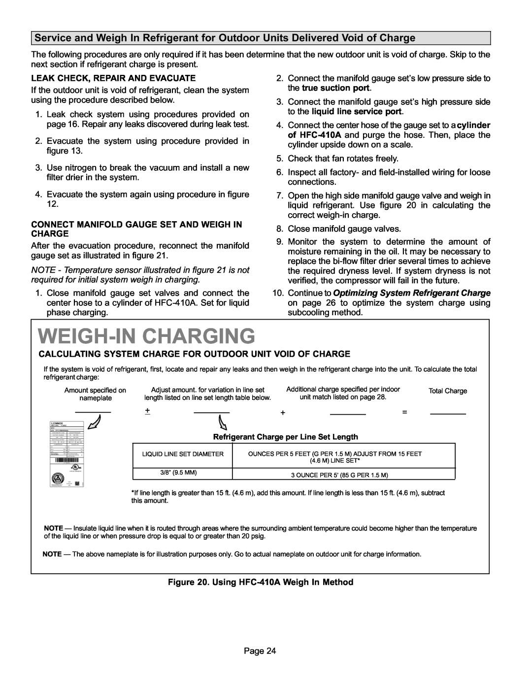 Lenox P506640-01, Elite Series XP16 Units Heat Pumps installation instructions Weigh−In Charging 