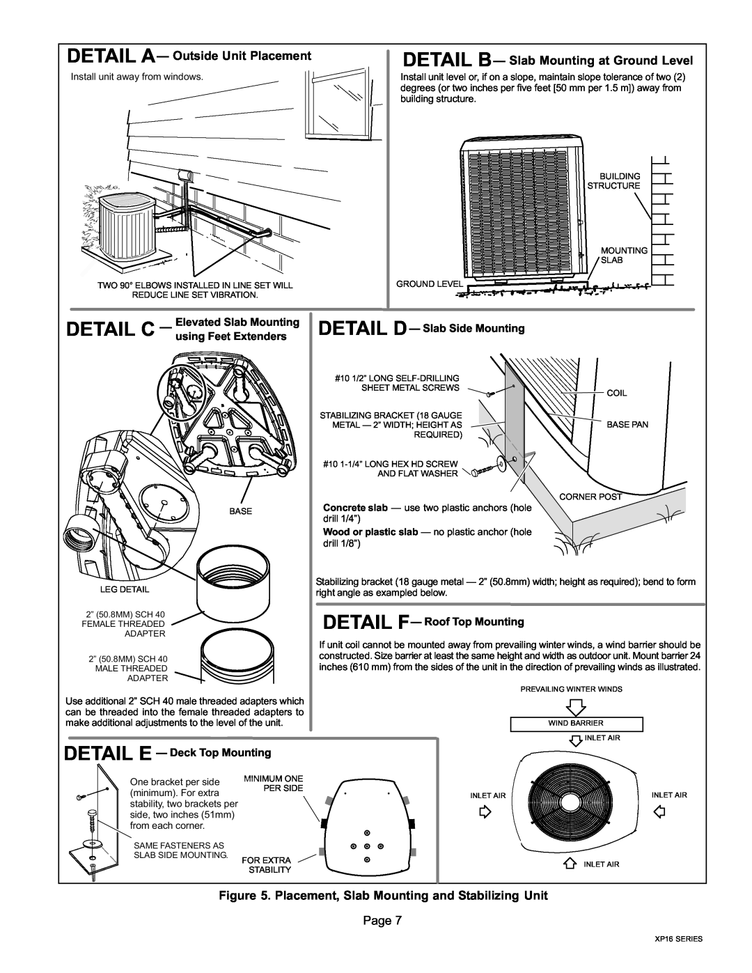 Lenox Elite Series XP16 Units Heat Pumps, P506640-01 Detail B, Detail C, DETAIL A Outside Unit Placement, Page 