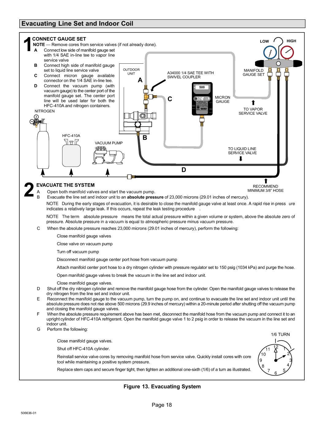 Lenox XC14, Elite Series installation instructions Evacuating Line Set and Indoor Coil, Evacuating System 