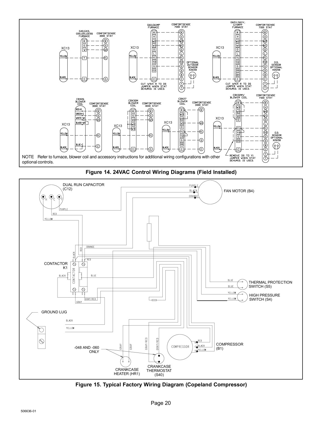 Lenox XC14, Elite Series installation instructions VAC Control Wiring Diagrams Field Installed 