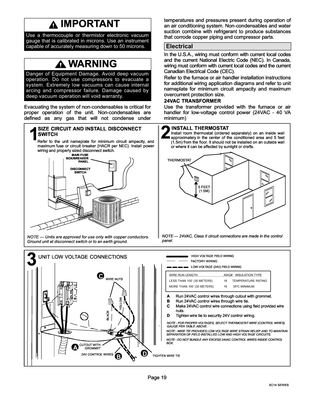 Lenox Elite Series, XC14 installation instructions Electrical 