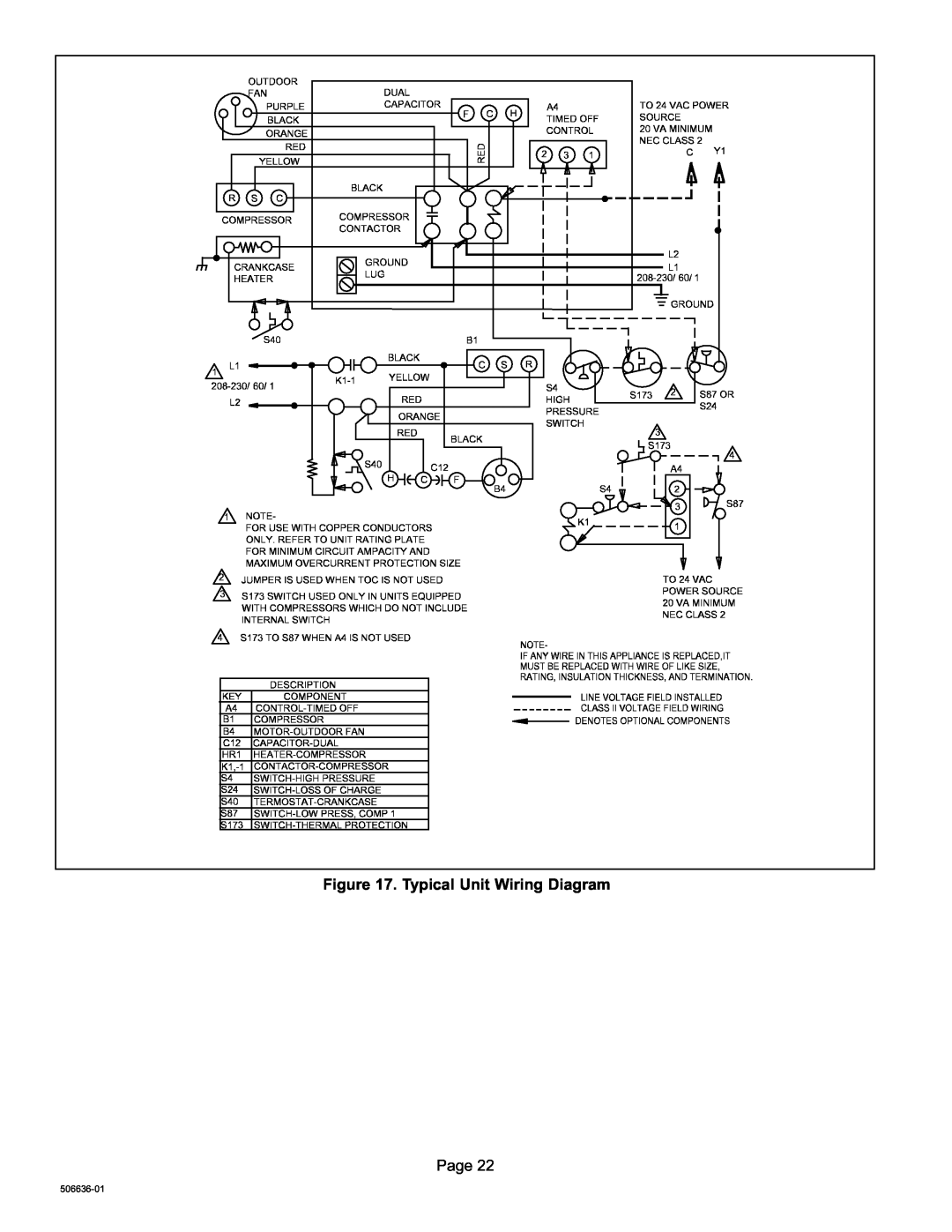 Lenox XC14, Elite Series installation instructions Typical Unit Wiring Diagram, Page, 506636−01 