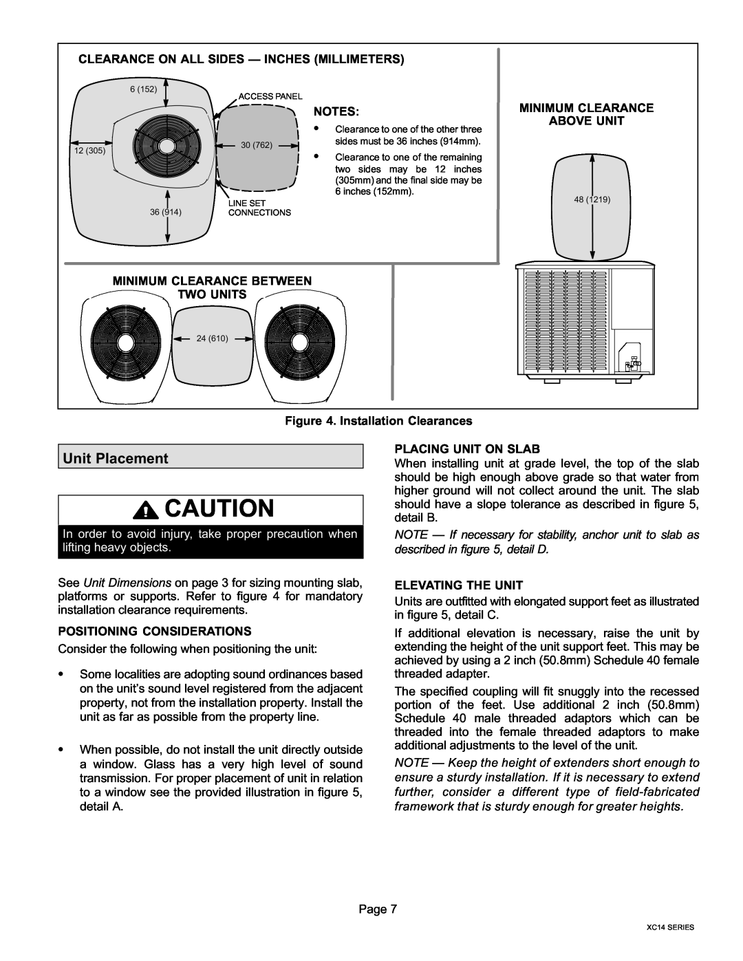 Lenox Elite Series, XC14 installation instructions Unit Placement 