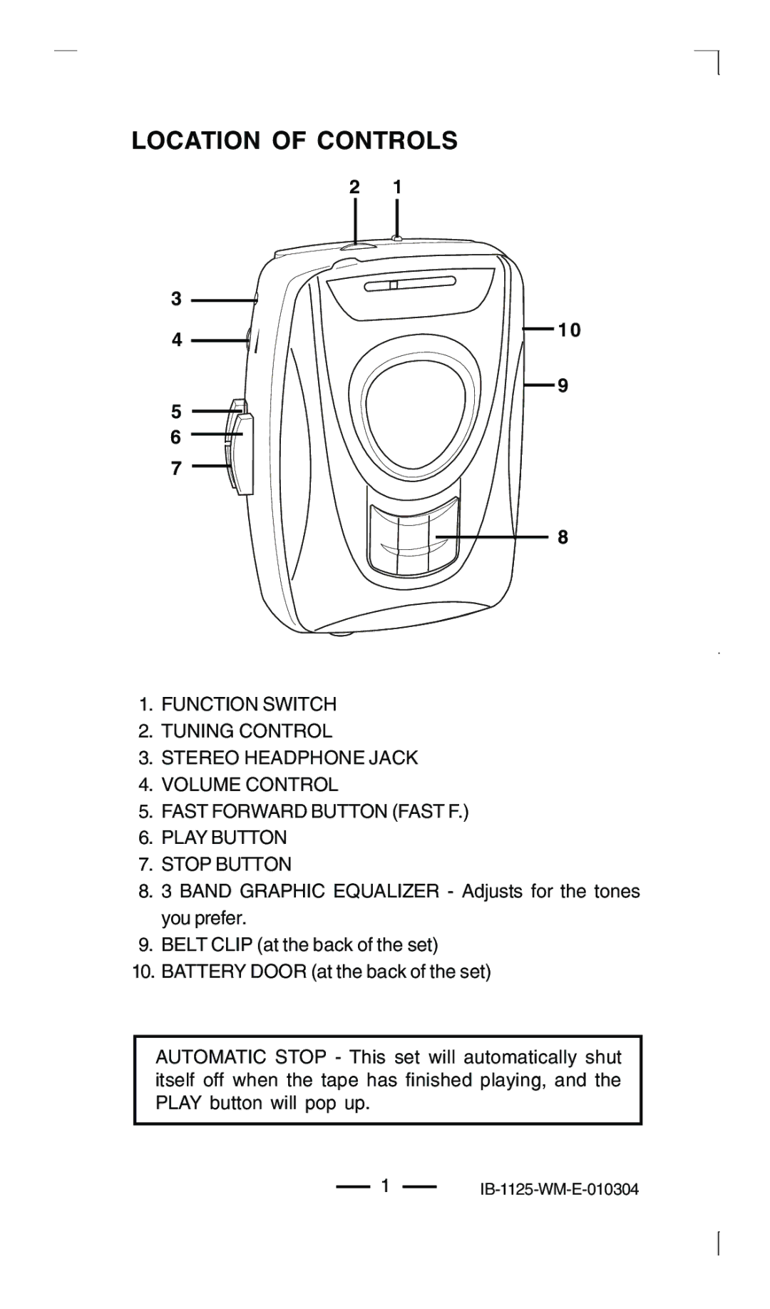 Lenoxx Electronics 1125 manual Location of Controls 