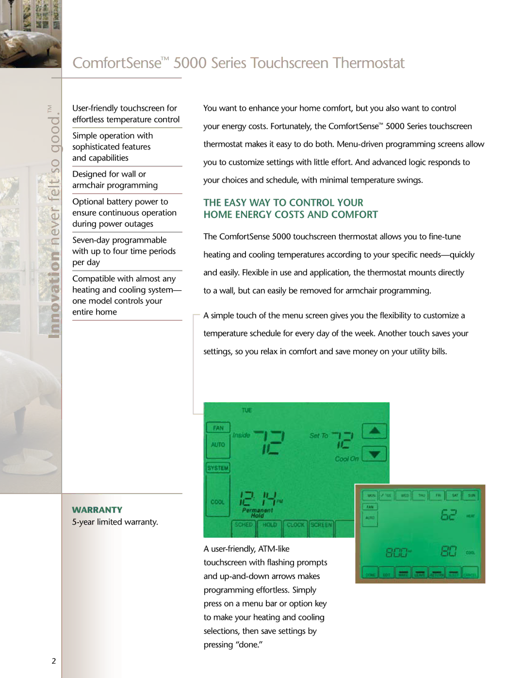 Lenoxx Electronics 5000 Series manual Easy way to control your home energy costs and comfort 