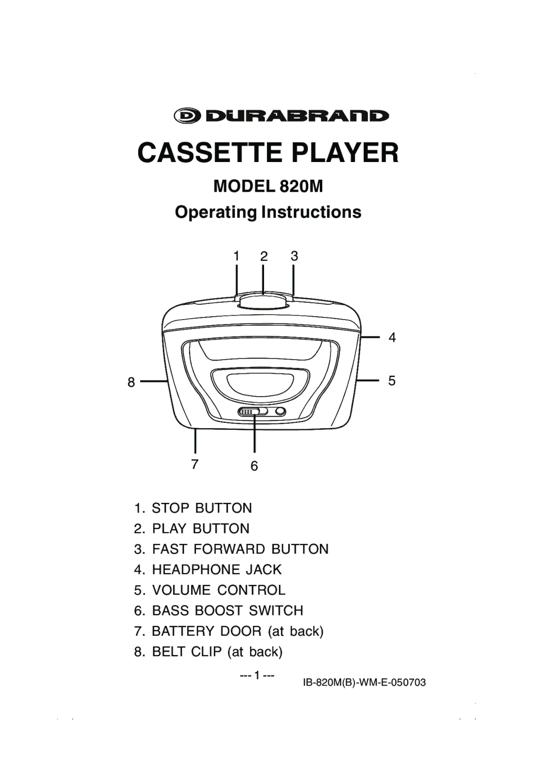 Lenoxx Electronics 820M manual Cassette Player 