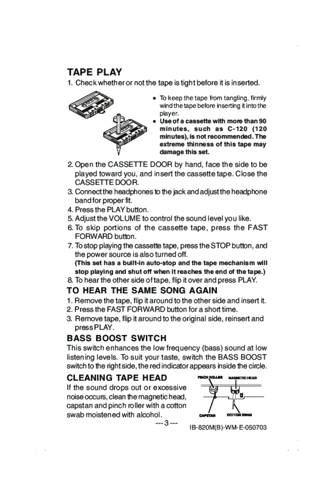 Lenoxx Electronics 820M manual Tape Play, Cassette Door 