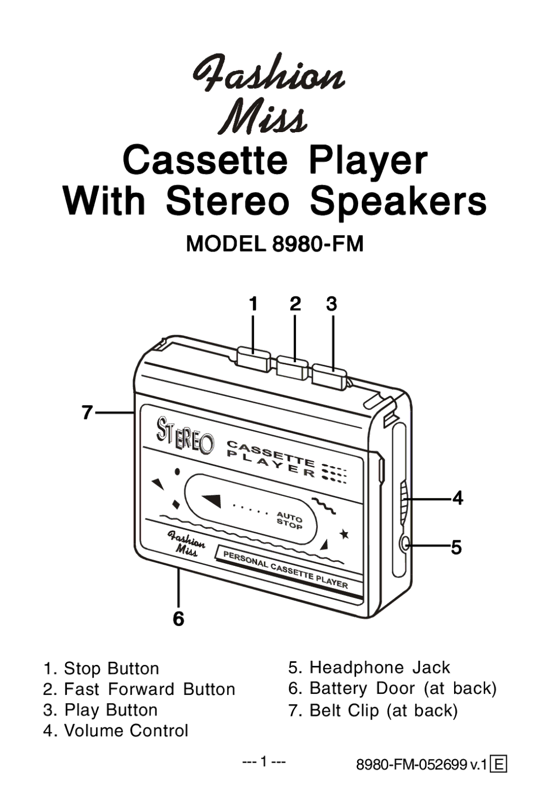 Lenoxx Electronics 8980 FM manual Cassette Player With Stereo Speakers 