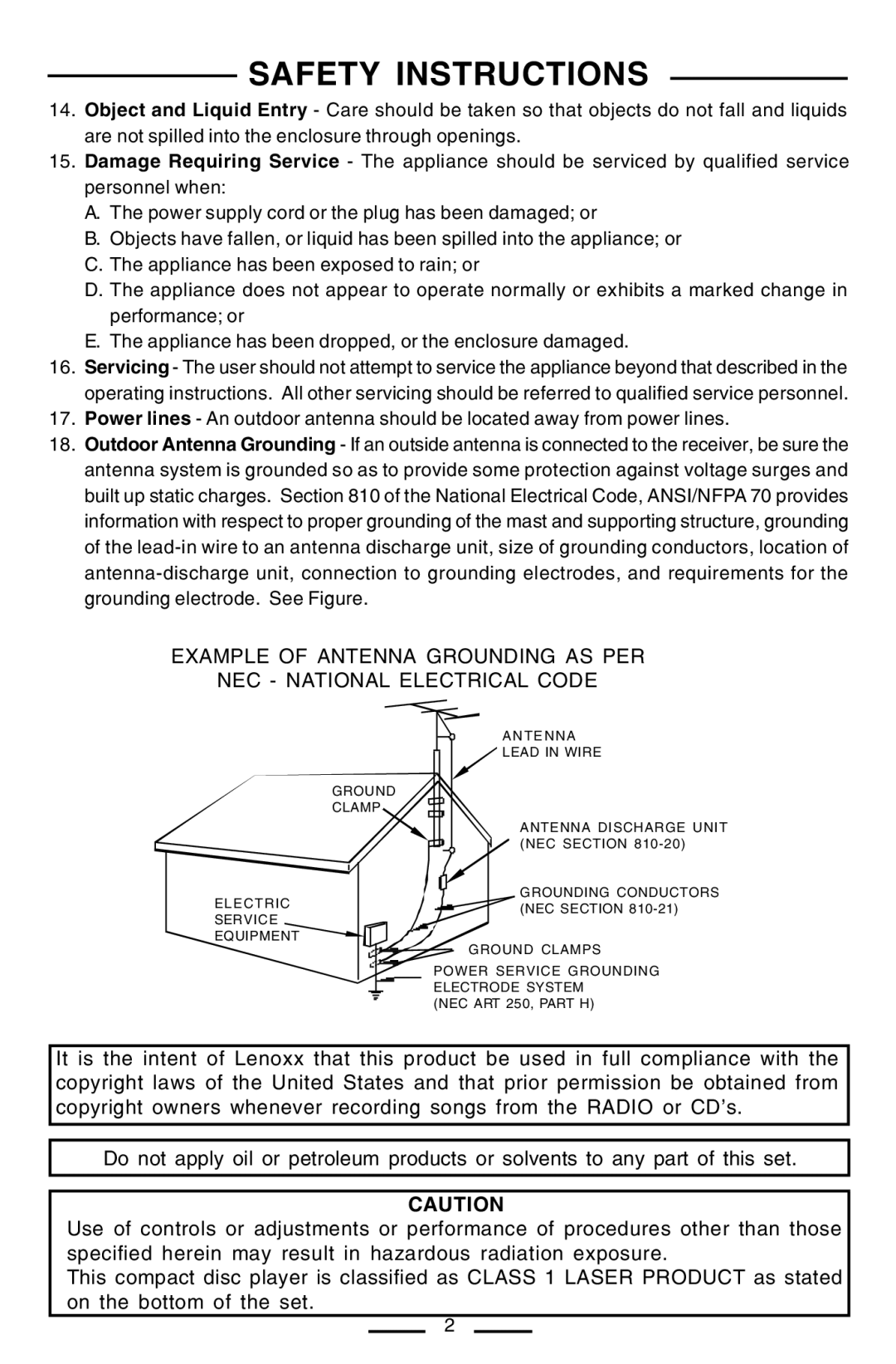 Lenoxx Electronics CD-102 operating instructions Antenna 