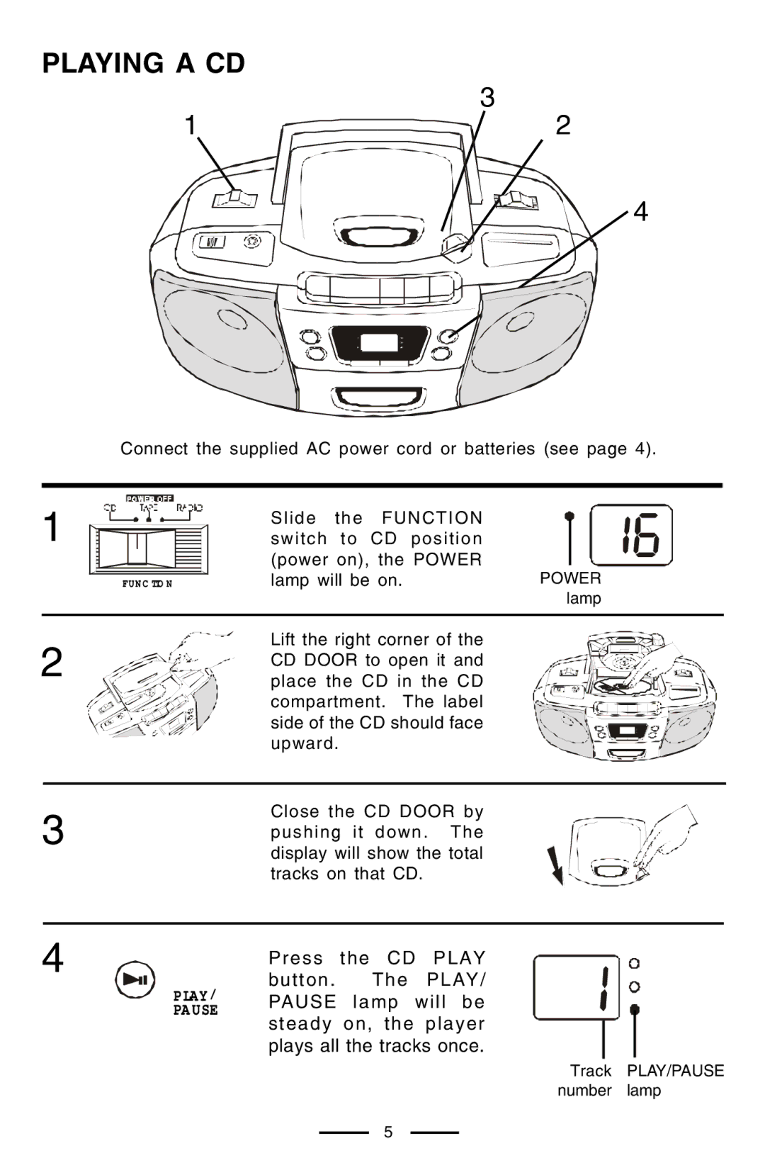 Lenoxx Electronics CD-102 operating instructions Playing a CD 