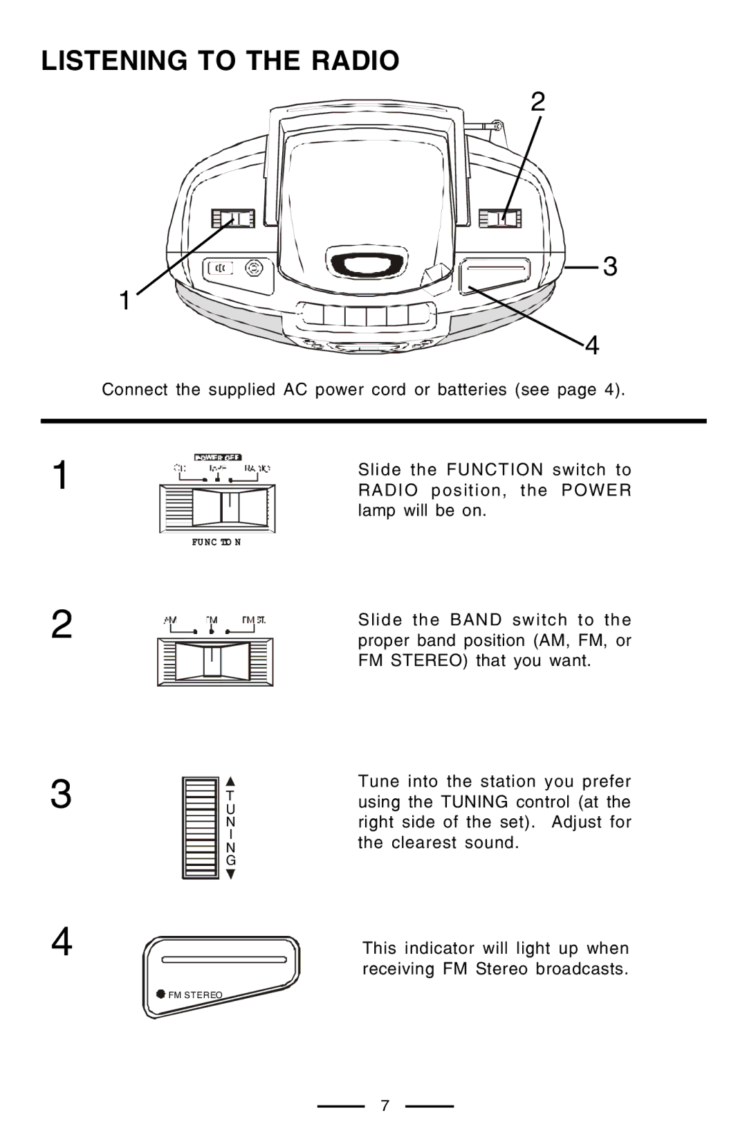 Lenoxx Electronics CD-102 operating instructions Listening to the Radio 