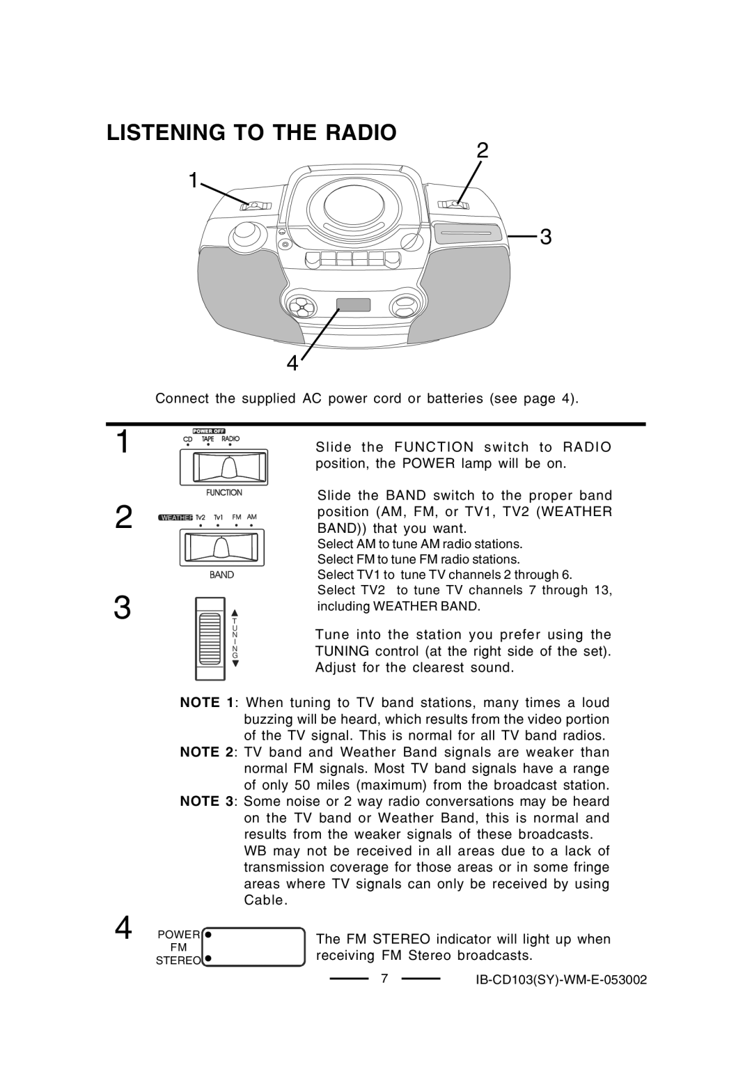 Lenoxx Electronics CD-103, BP-103 operating instructions Listening to the Radio 