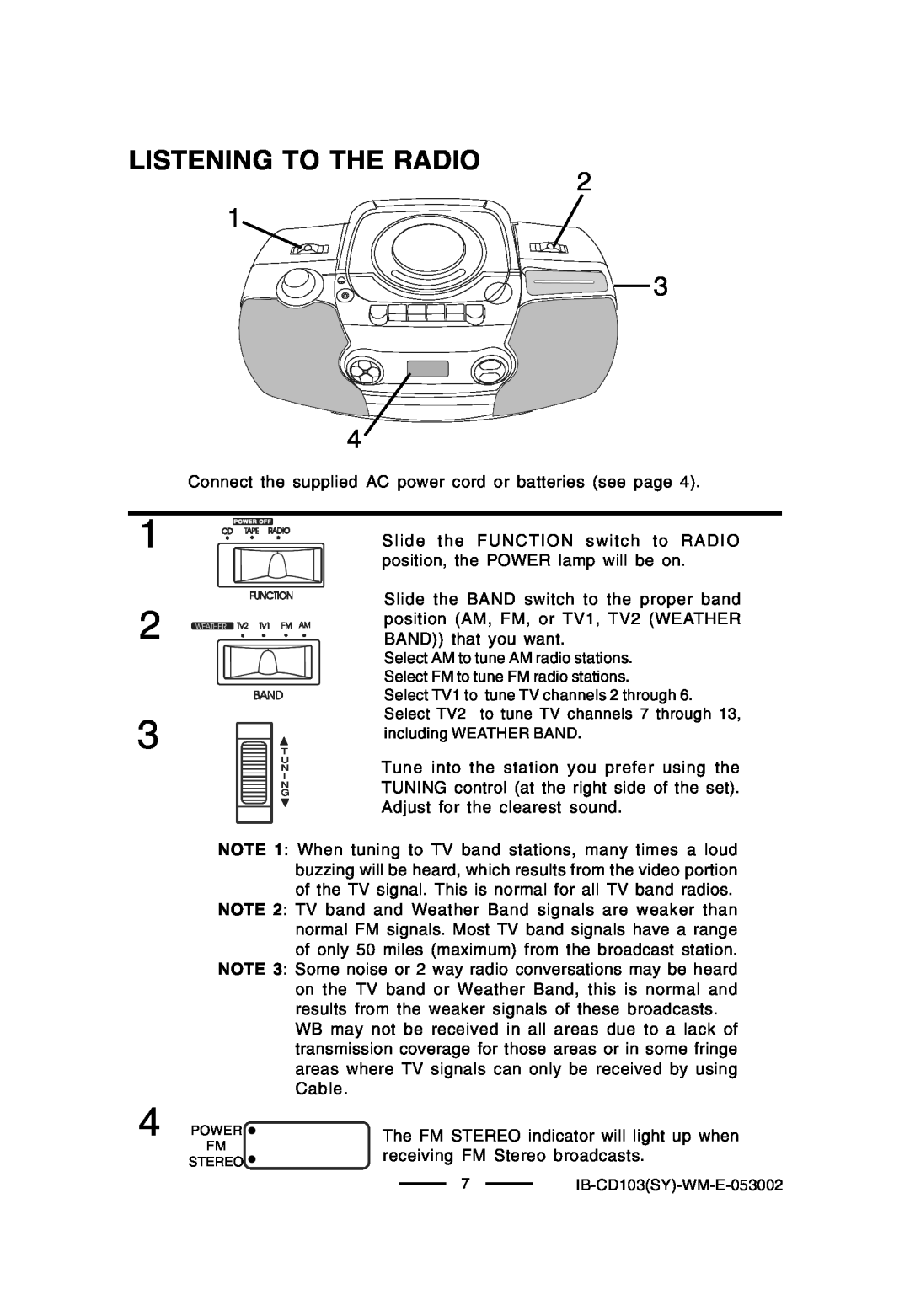 Lenoxx Electronics CD-103, BP-103 operating instructions Listening To The Radio 