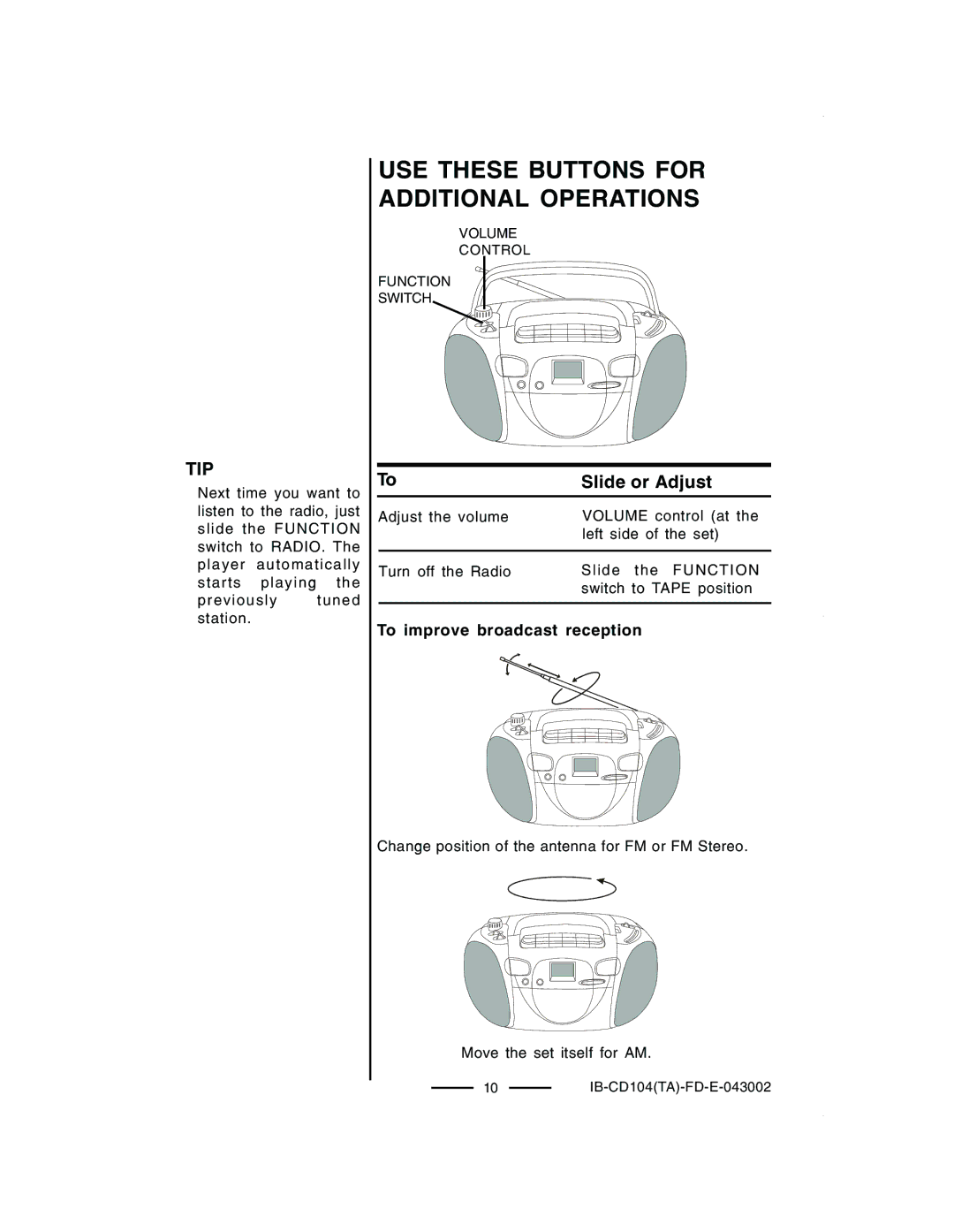 Lenoxx Electronics CD-104 manual Tip 