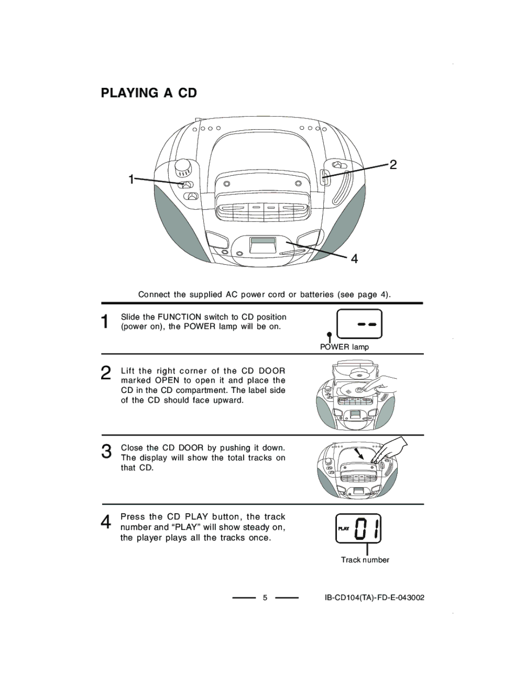 Lenoxx Electronics CD-104 manual Playing a CD 