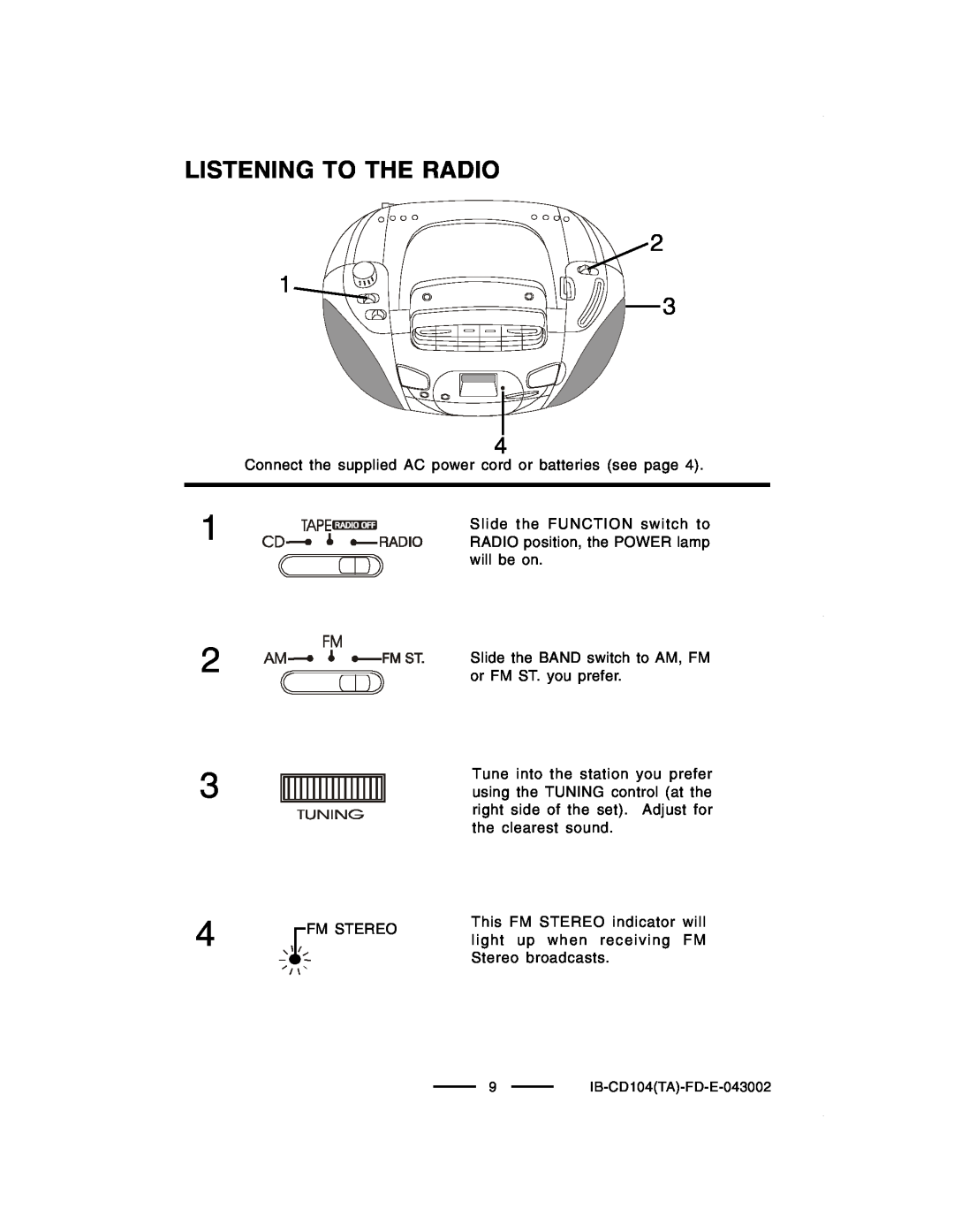 Lenoxx Electronics CD-104 manual Listening To The Radio 