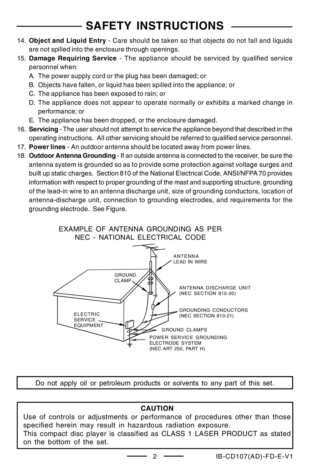 Lenoxx Electronics CD-107 manual Antenna 