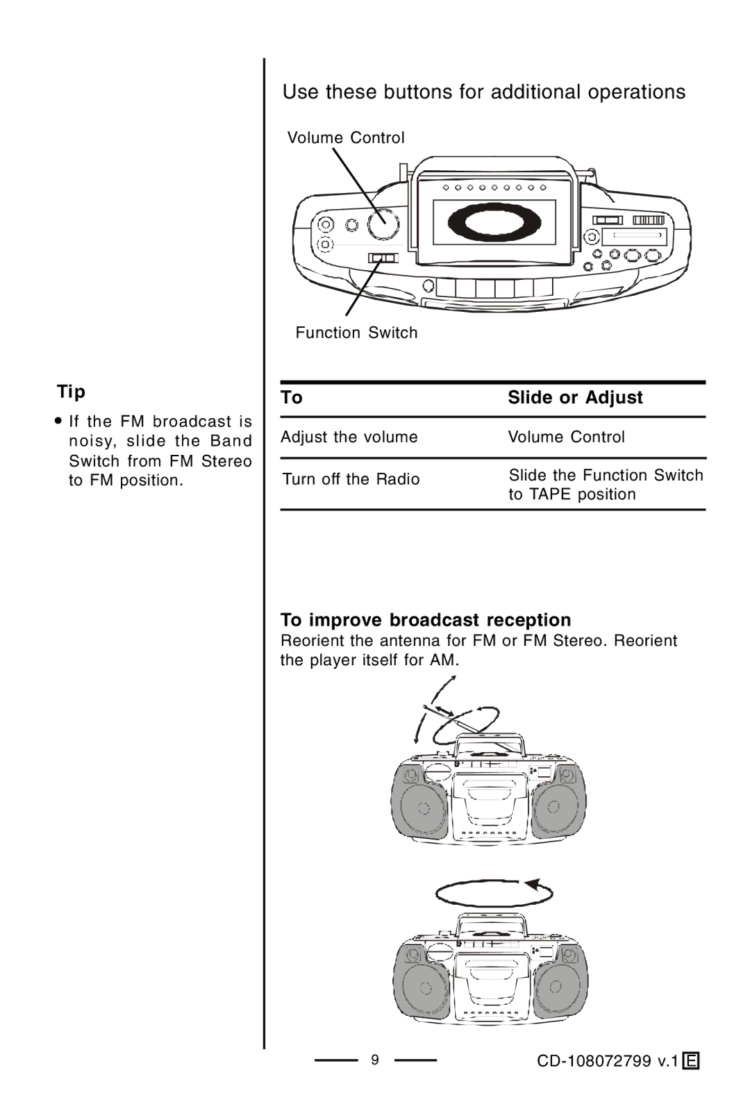 Lenoxx Electronics CD-108 operating instructions Slide or Adjust 