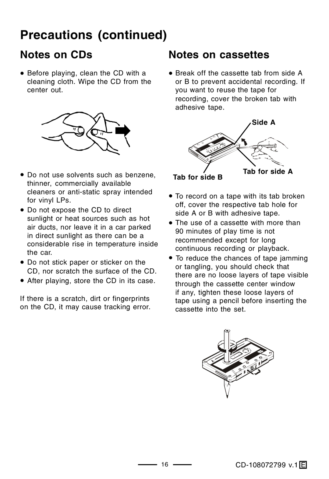 Lenoxx Electronics CD-108 operating instructions Precautions 