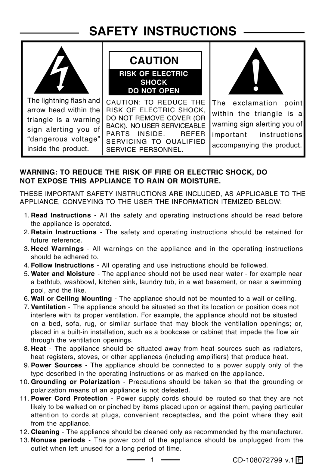 Lenoxx Electronics CD-108 operating instructions Safety Instructions 