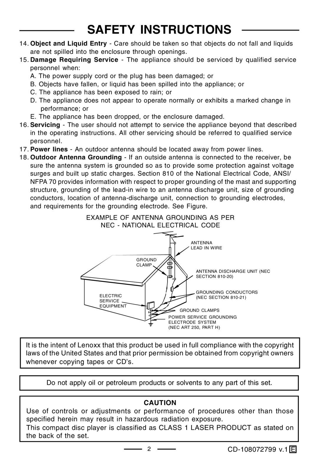 Lenoxx Electronics CD-108 operating instructions Antenna 